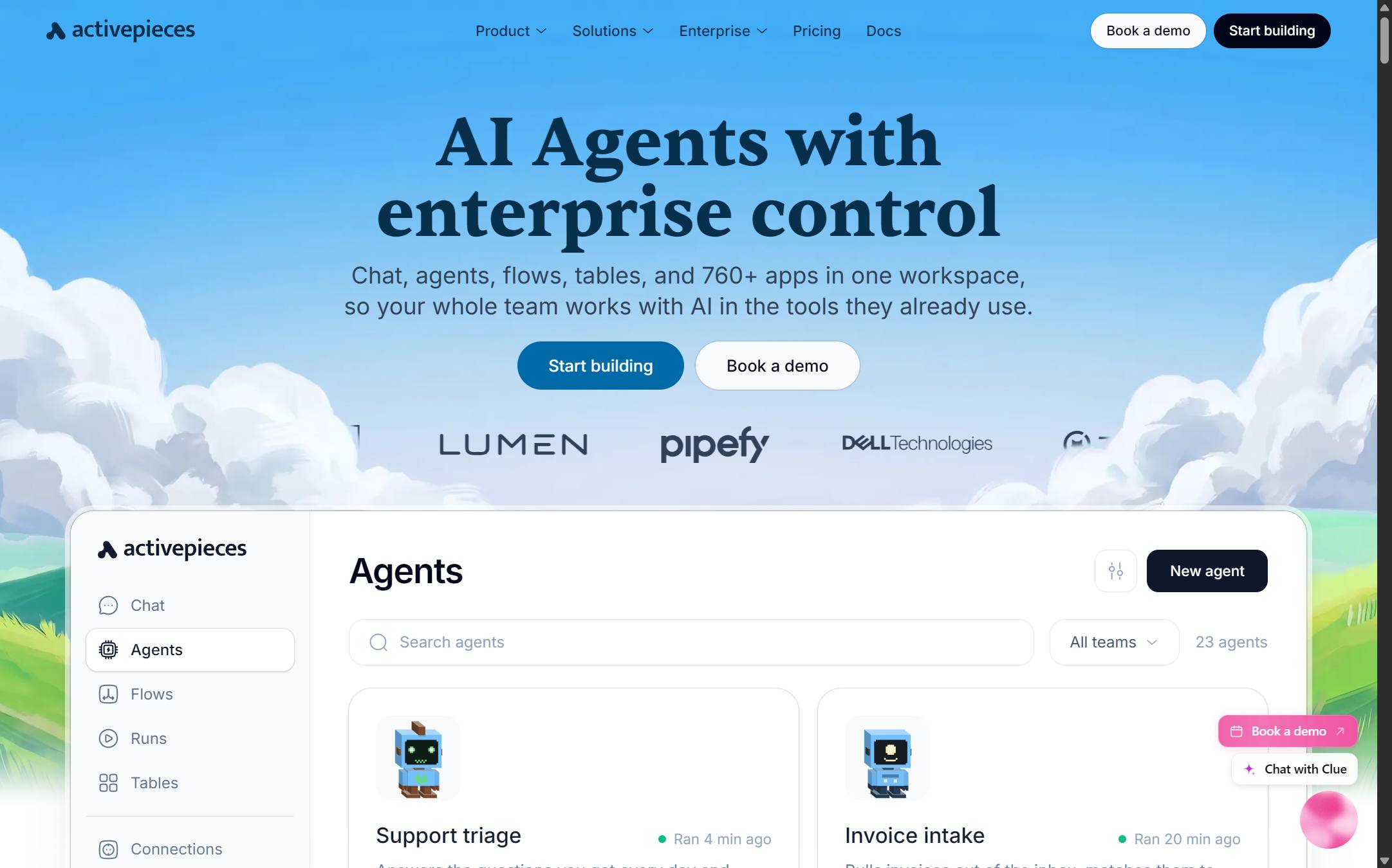 The Activepieces homepage on 11 September 2026, an open-source automation builder you can host yourself