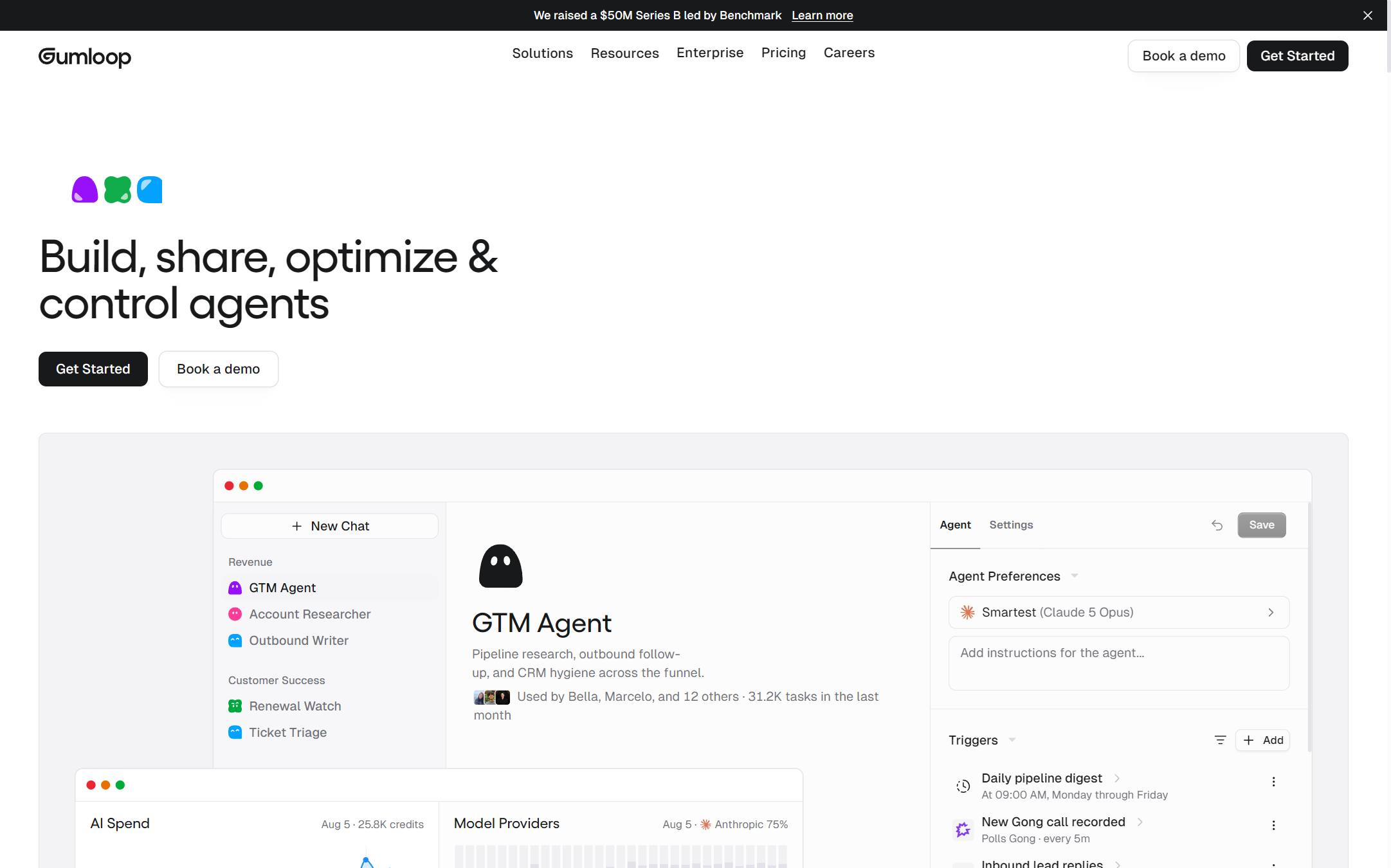 Gumloop's homepage on 11 September 2026, an AI automation builder aimed at teams