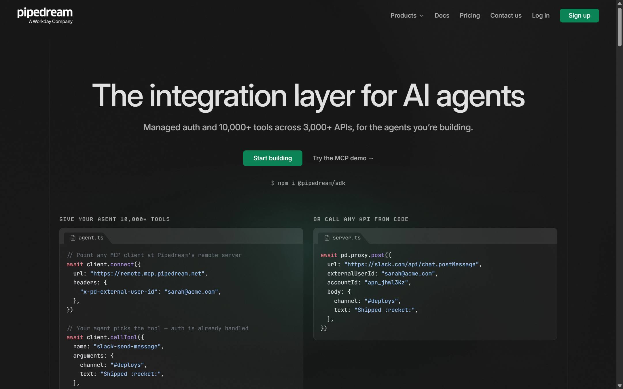 Pipedream's homepage on 11 September 2026, hosted workflow automation aimed at developers