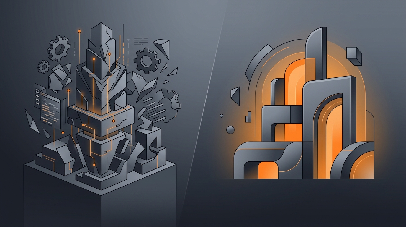 A split illustration weighing a do-it-yourself AI agent build against a ready-made agent platform.