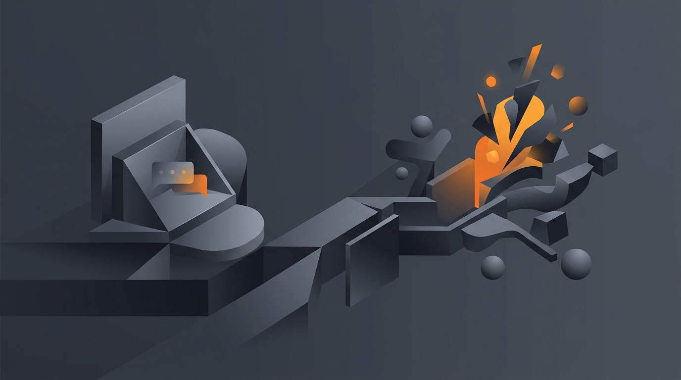 An illustration contrasting a chat reply bubble with an autonomous agent loop of goal, tools, and action steps.
