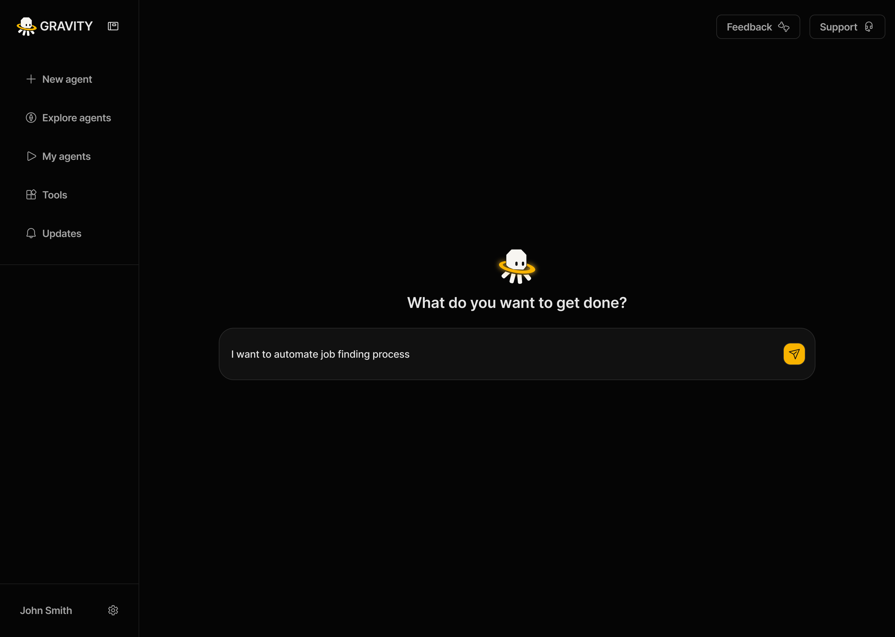 gravity.fast homepage on 11 September 2026: the prompt box where you type the job you want done.
